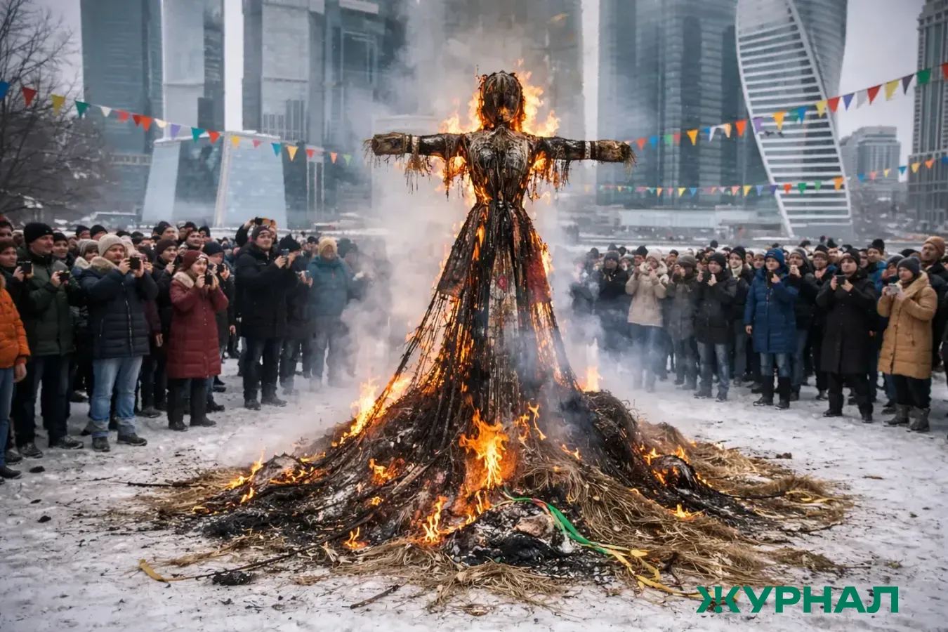 В Нижнекамске отметили Масленицу с театрализованным представлением и сжиганием чучела