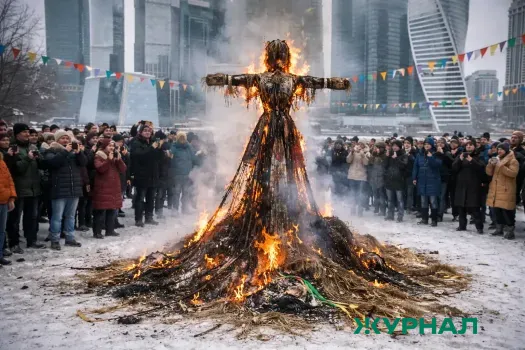 В Нижнекамске отметили Масленицу с театрализованным представлением и сжиганием чучела