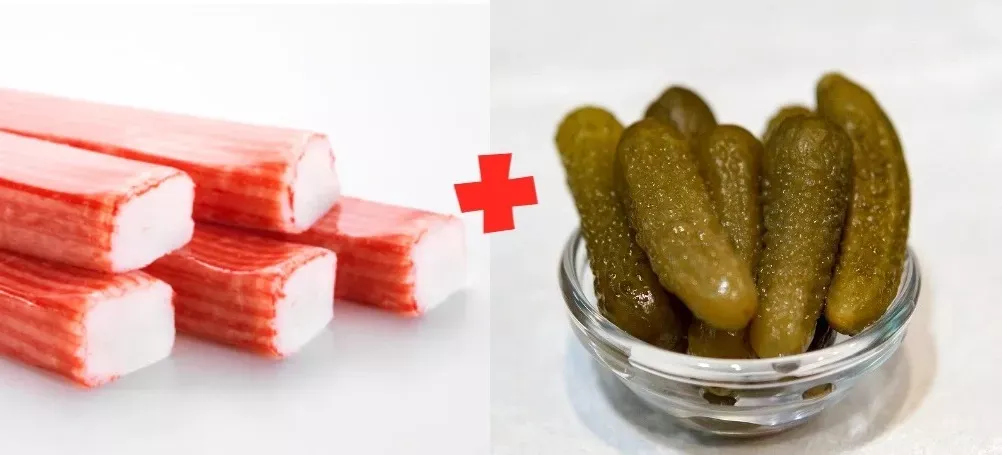 Салат с крабовыми палочками и маринованными огурцами для новогоднего стола