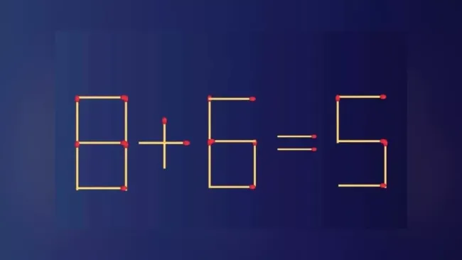 Переставьте одну спичку и решите головоломку: 8 + 6 = 5 станет верным уравнением
